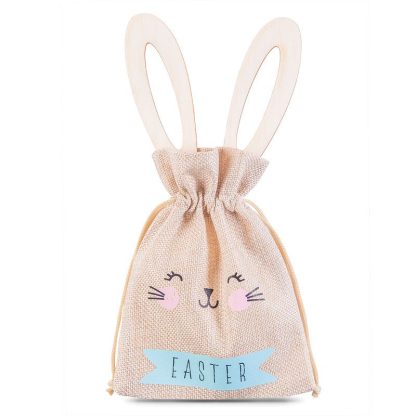 1 st Jute zakje 13 x 18 cm – Pasen + houten paasei met hengsels