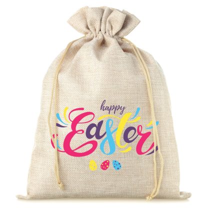 1 st. Jute zak 30 x 40 cm met een print - happy