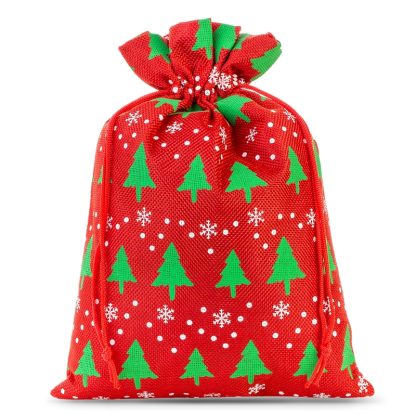 1 stuk Jute zak 30 x 40 cm - rood / kerstboom