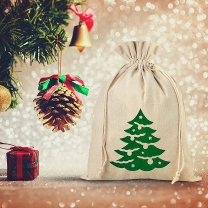 1 stuk Zak à la linnen 26 x 35 cm - natuurlijke kleur / Kerstboom - Afbeelding 2