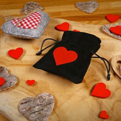 10 stuks Fluwelen zakjes 8 x 10 cm - zwart -  hartjes - Afbeelding 2
