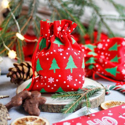 10 stuks Jute zakjes 10 x 13 cm - rood / kerstboom - Afbeelding 2