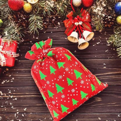 10 stuks Jute zakjes 12 x 15 cm -  rood / kerstboom - Afbeelding 2