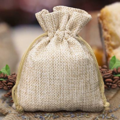 10 stuks Jute zakjes 6 x 8 cm - lichte natuurlijke kleur - Afbeelding 2