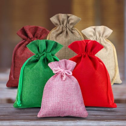 10 stuks Jute zakjes 9 x 12 cm - kleurenmix - Afbeelding 2