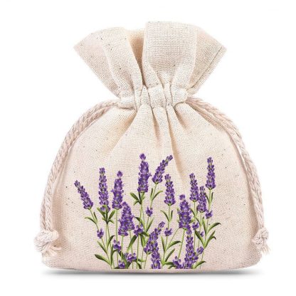 10 stuks Katoenen zakjes 8 x 10 cm - natuurlijk met druk lavendel
