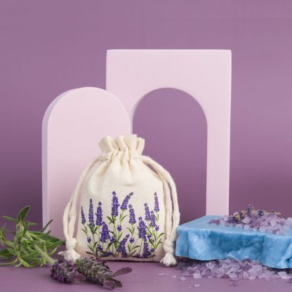 10 stuks Katoenen zakjes 8 x 10 cm - natuurlijk met druk lavendel - Afbeelding 2