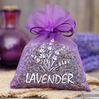 10 stuks Organza zakjes  10 x 13 cm - donkerpaars met druk (lavendel) - 2 - Afbeelding 2
