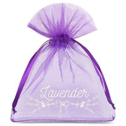 10 stuks Organza zakjes  10 x 13 cm - donkerpaars met druk (lavendel) - 3