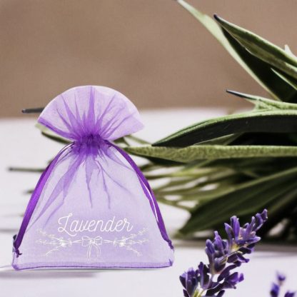 10 stuks Organza zakjes  10 x 13 cm - donkerpaars met druk (lavendel) - 3 - Afbeelding 2