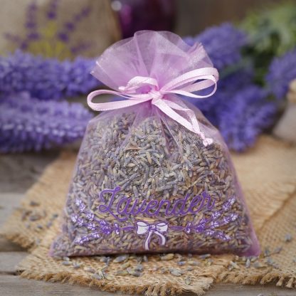 10 stuks Organza zakjes  10 x 13 cm - lichtpaars met druk (lavendel) - Afbeelding 2
