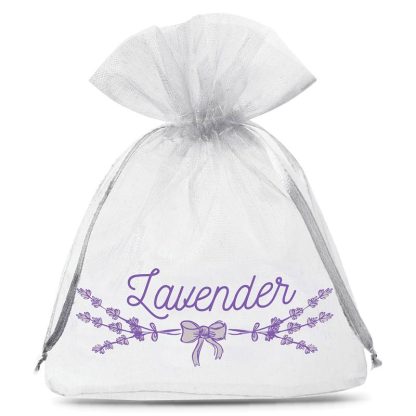 10 stuks Organza zakjes  10 x 13 cm - wit met druk (lavendel)