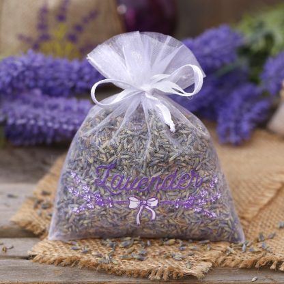 10 stuks Organza zakjes  10 x 13 cm - wit met druk (lavendel) - Afbeelding 2