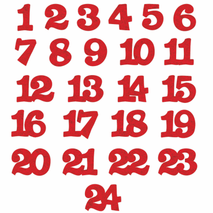 24 stuks. Zelfklevende nummers 1-24 - rood