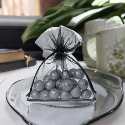 25 stuks Organza zakjes 8 x 10 cm - zwart - Afbeelding 2