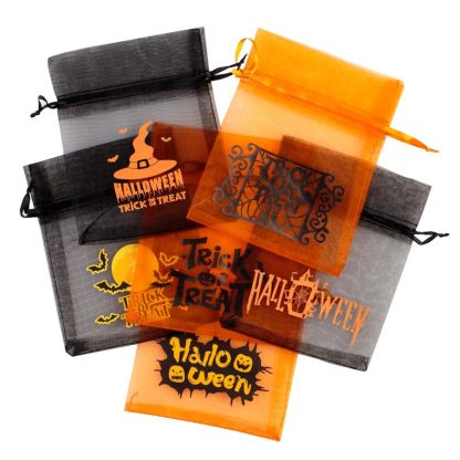 25 stuks Organzy zakjes Halloween 12 x 15 cm - mix van patronen en kleuren