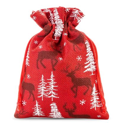 5 stuks Jute zakjes 18 x 24 cm - rood / rendier