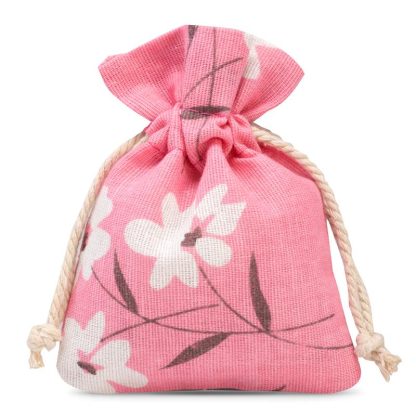 5 stuks Zakjes à la linnen met print 10 x 13 cm -natuurlijk / roze bloemen