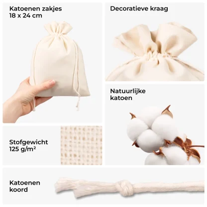Katoenen zakje 18 x 24 cm naturel – set van 5 - 100% katoen - Afbeelding 2