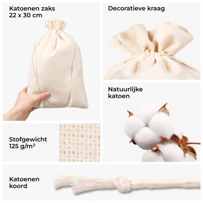 Katoenen zakje 22 x 30 cm naturel – set van 3 – 100% katoen - Afbeelding 2