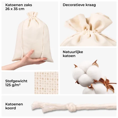 Katoenen zakje 26 x 35 cm naturel – set van 3 – 100% katoen - Afbeelding 2