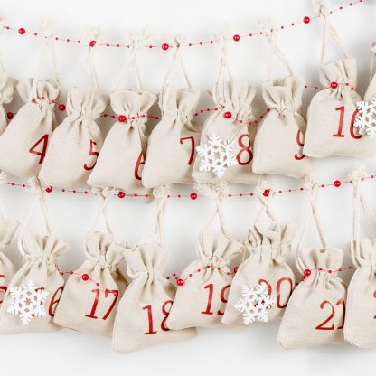 Adventskalender, 24 stuks zakjes à la linnen 12 x 15 cm - natuurlijk