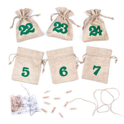 1 st. Adventskalender jute zakjes 11 x 14 cm - naturel + groente cijfers