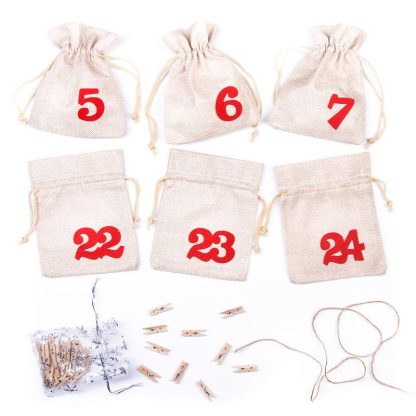 1 st. Adventskalender jute zakjes 12 x 15 cm - helder naturel + rode cijfers
