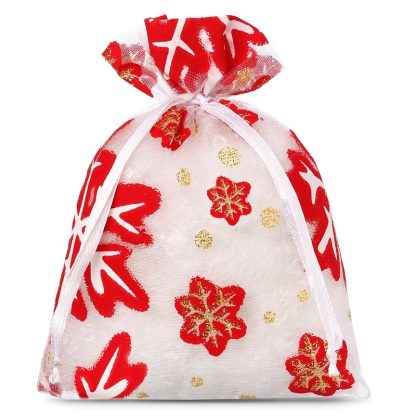 10 stuks Organza zakjes met print 10 x 13 cm - Kerstmis / 1
