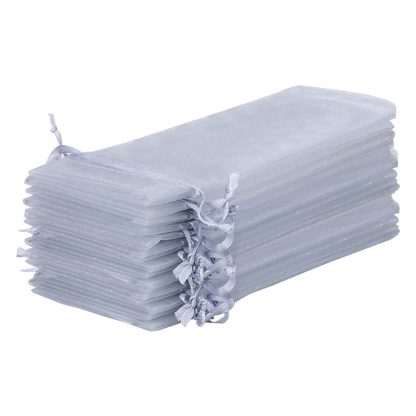 10 stuks Organza zakjes 13 x 27 cm - zilver - Afbeelding 2