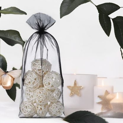 10 stuks Organza zakjes 15 x 33 cm - zwart - Afbeelding 2