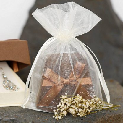25 stuks Organza zakjes 8 x 10 cm - ecru - Afbeelding 2