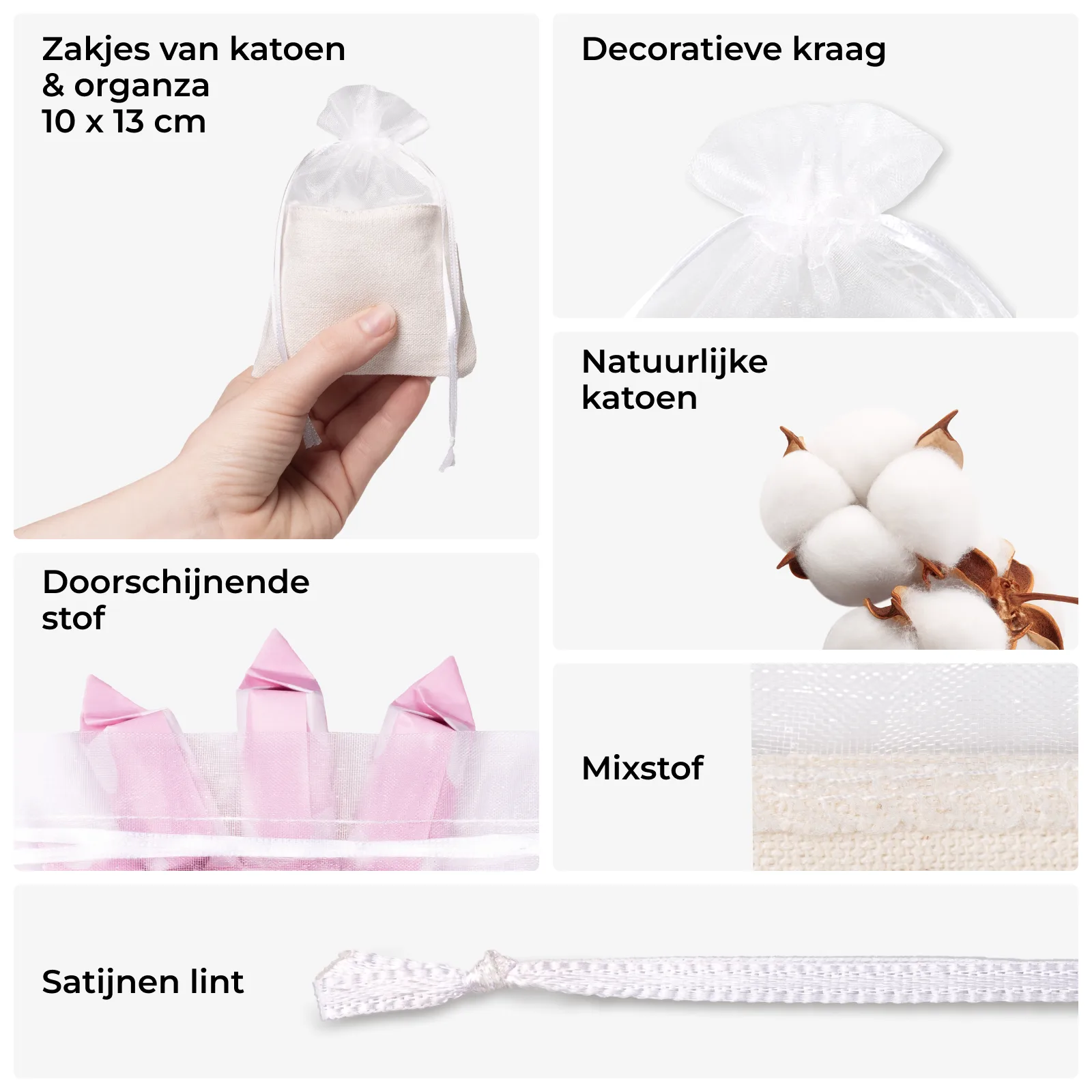 Katoenen zakjes met organza 10x13 cm - 10 stuks - elegante verpakking met een vleugje lichtheid - Afbeelding 2