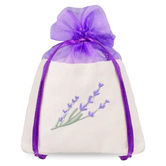 Katoenen zakjes met organza 10x13 cm - Set van 5 - lavendelpracht in geborduurde elegantie