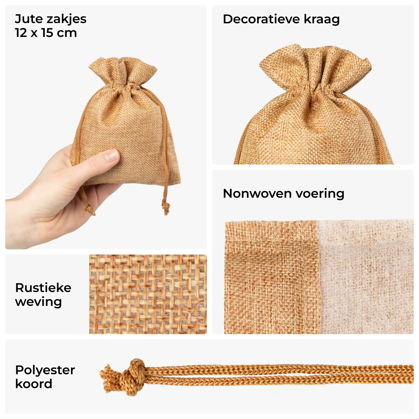 10 stuks Jute zakjes 12 x 15 cm - lichtbruin - Afbeelding 2