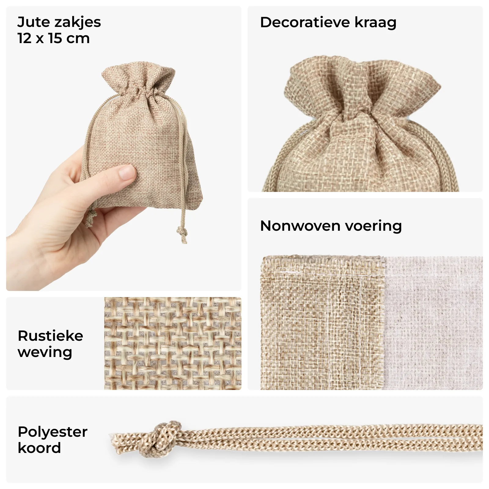 10 stuks Jute zakjes 12 x 15 cm - natuurlijke kleur - Afbeelding 2