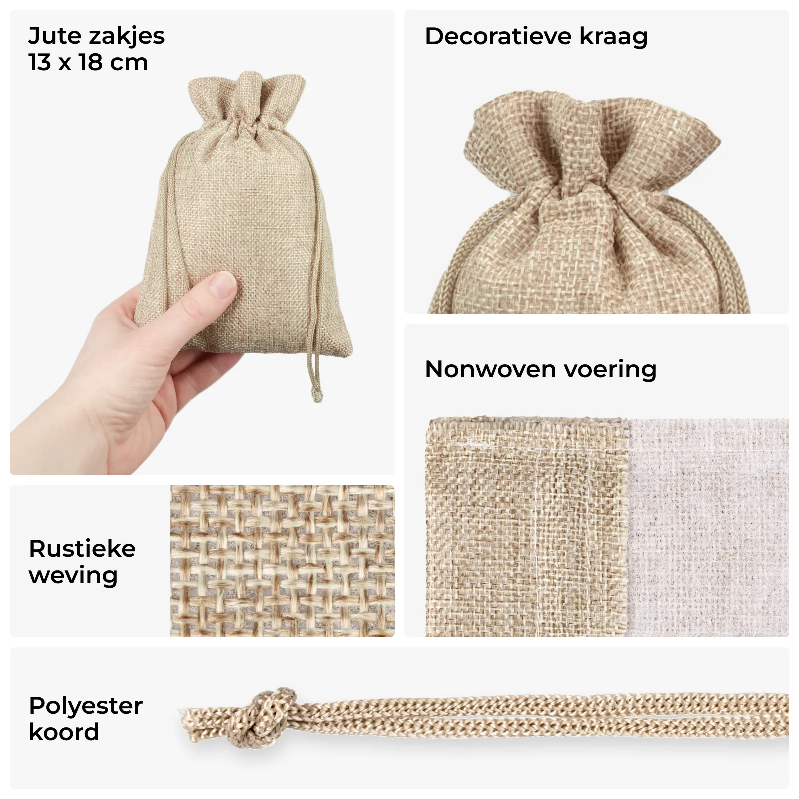 10 stuks Jute zakjes 13 x 18 cm - natuurlijke kleur - Afbeelding 2