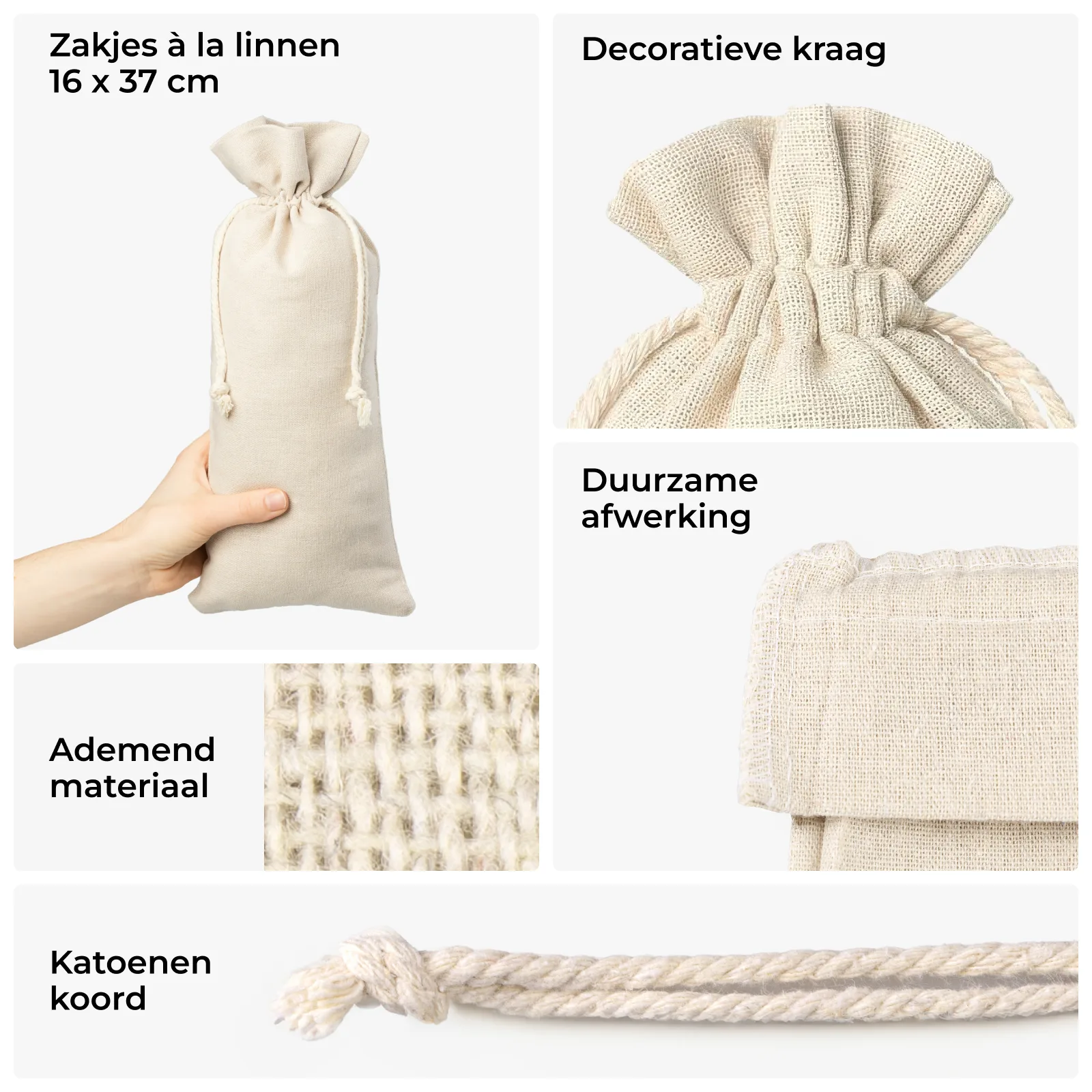 1 stuk Zakje à la linnen 16 x 37 cm - natuurlijke kleur - Afbeelding 2