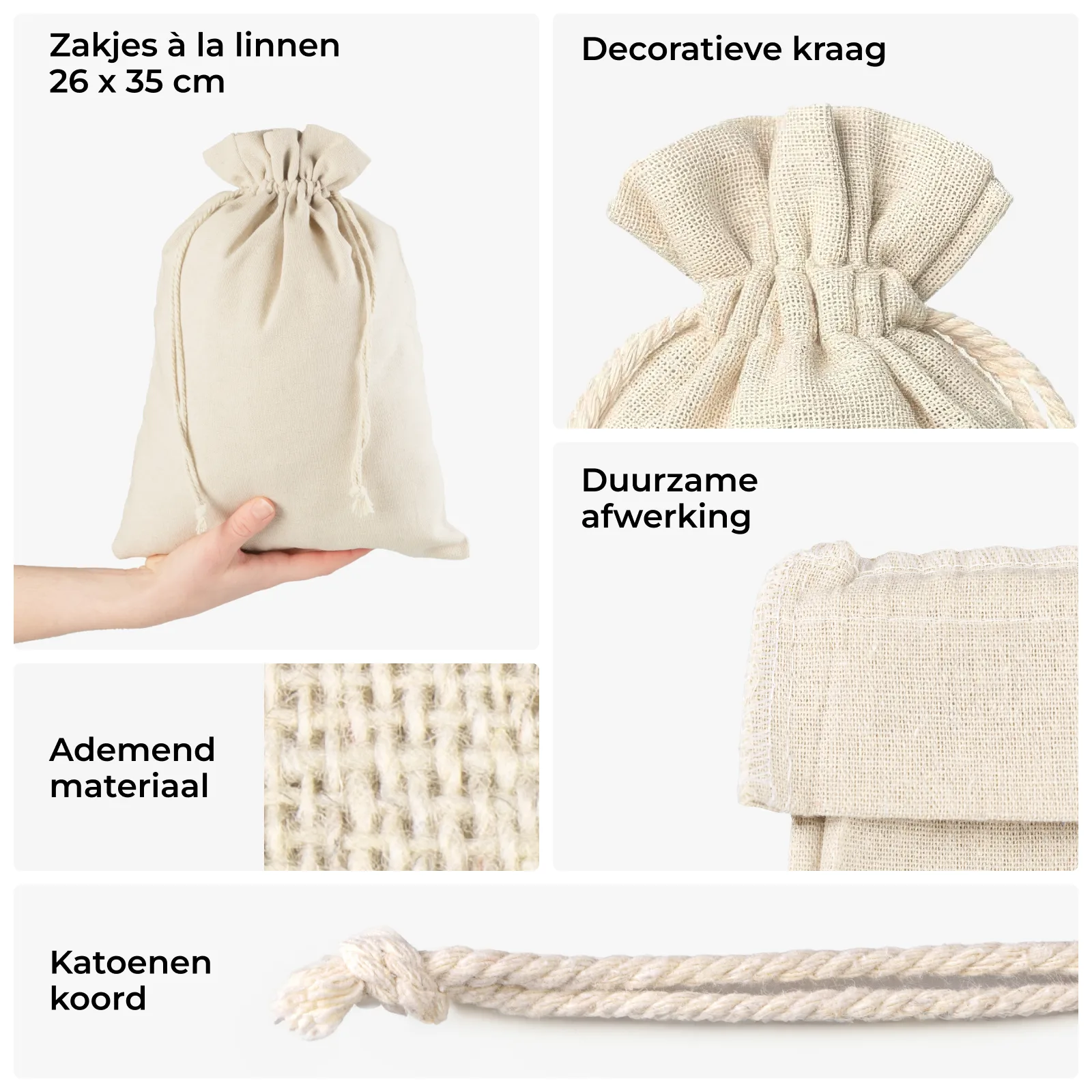 1 stuk Linnenlook zak 26 x 35 cm - natuurlijke kleur - Afbeelding 2