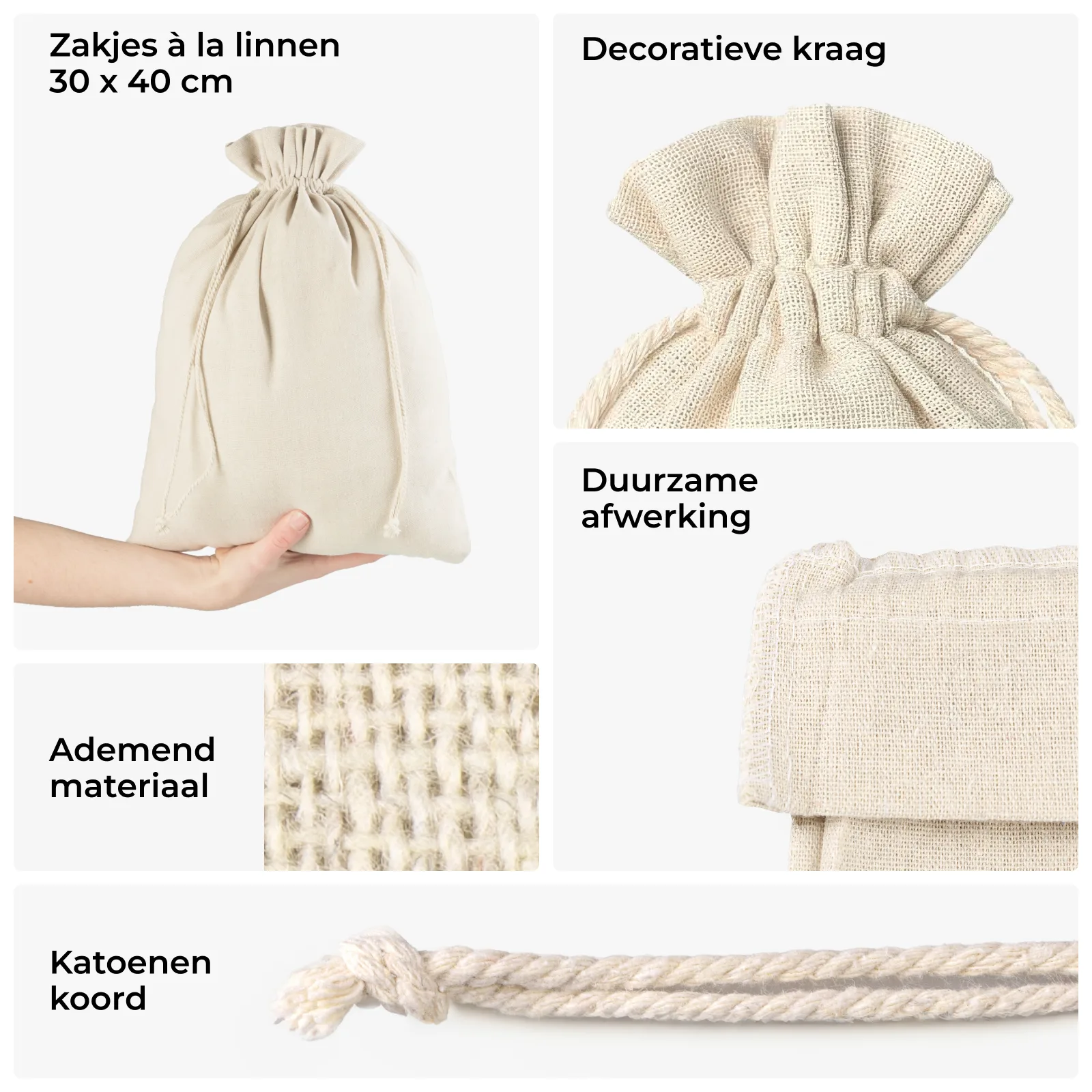 1 stuk Linnenlook zak 30 x 40 cm - natuurlijke kleur - Afbeelding 2