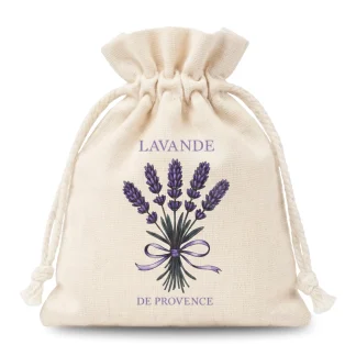 10 stuks katoenen zakjes met decoratieve lavendelprint, formaat 9 x 12 cm, natuurlijke kleur