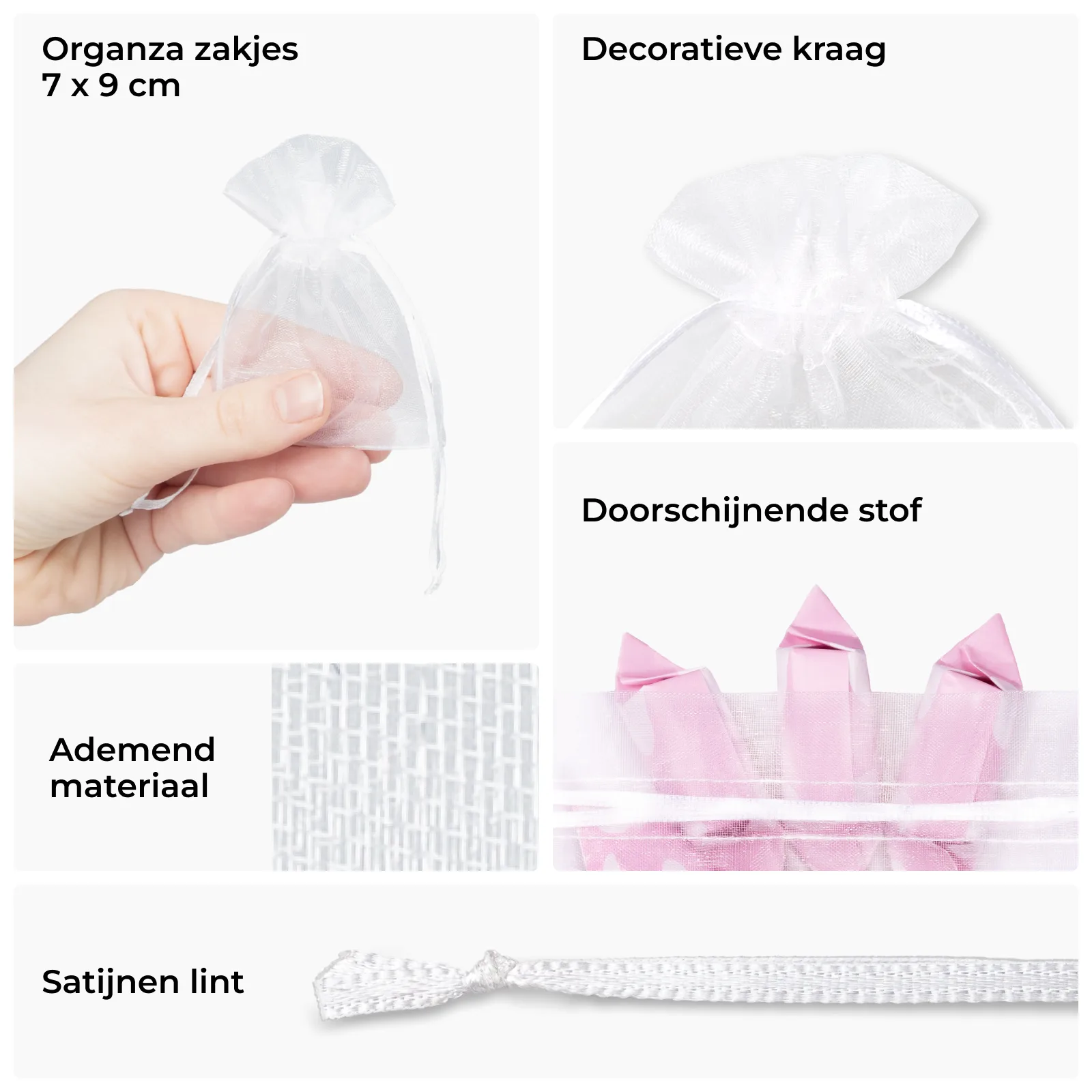 25 stuks Organza zakjes 7 x 9 cm - wit - Afbeelding 2