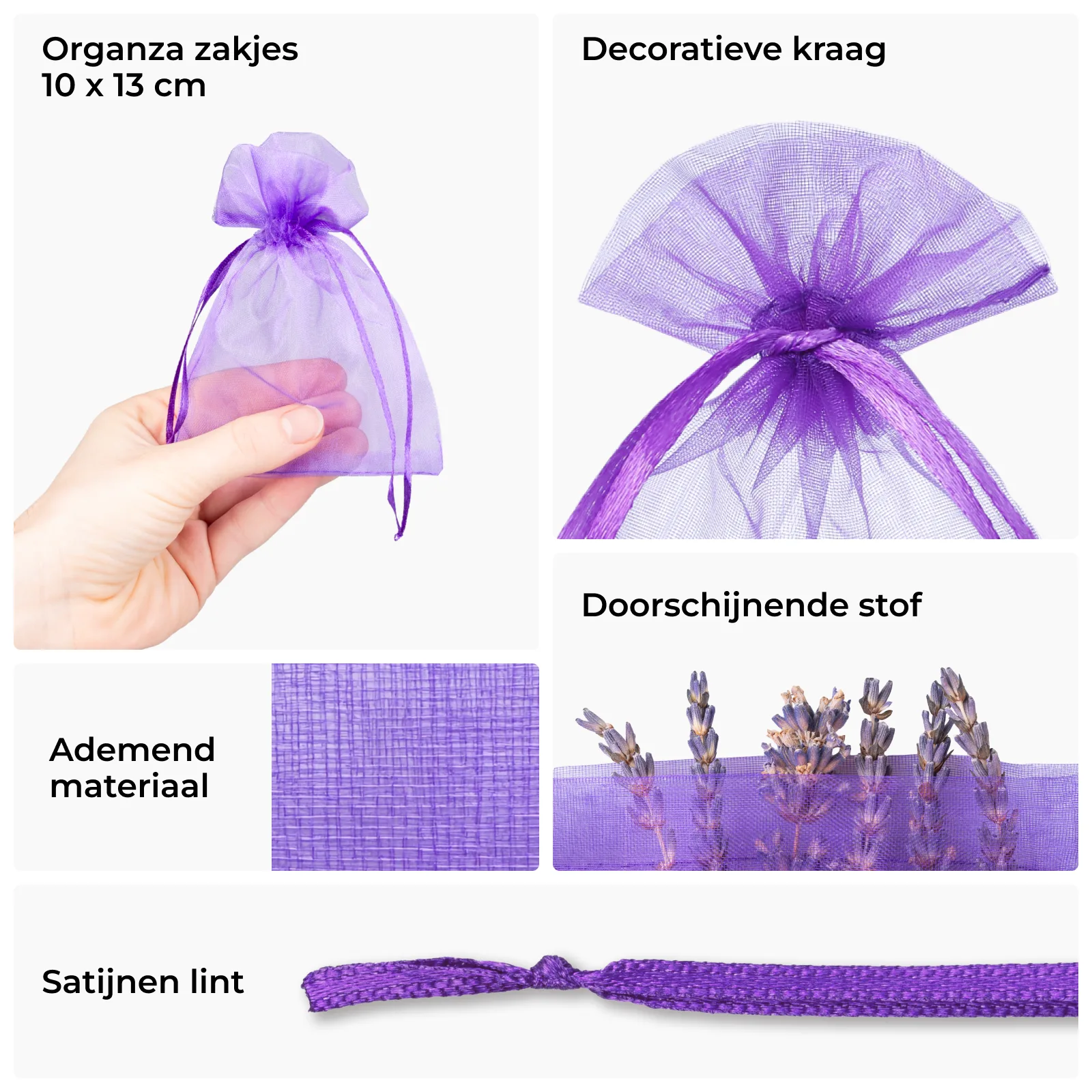 25 stuks Organza zakjes 10 x 13 cm - donkerpaars - Afbeelding 2