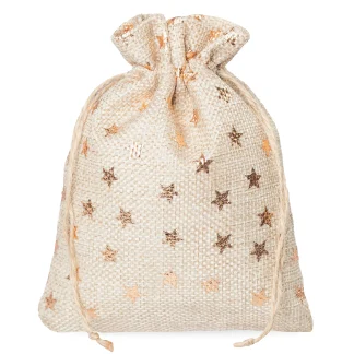 10 jutezakjes 12x15 cm - met gouden sterren - natuurlijke charme met een feestelijke touch