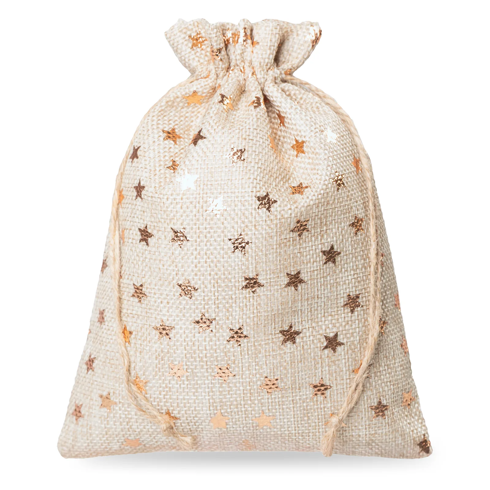 5 jute zakjes 15x20 cm - met gouden sterrenprint voor kerstcadeaus en geschenken