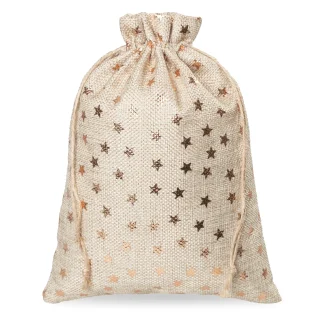 5 decoratieve jute zakjes 18x24 cm - met gouden sterren en rustieke flair