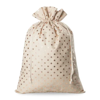 Grote jute zak 50 x 70 cm met gouden stippen - stijlvolle verpakking voor royale cadeaus